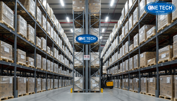 Kệ double deep lưu trữ pallet tải trọng nặng trong kho công nghiệp