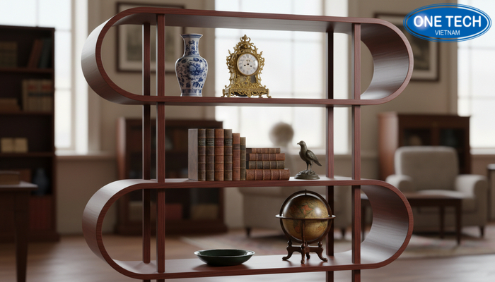 Kệ gỗ trưng bày đồ cổ đa tầng Kệ gỗ trưng bày đồ cổ đa tầng thiết kế mở, thoáng khí