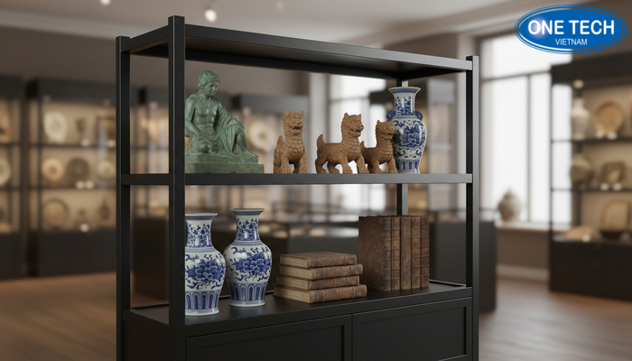 Kệ trưng bày đồ cổ khung kim loại Kệ khung kim loại cao cấp tối ưu chịu lực khi trưng bày đồ cổ