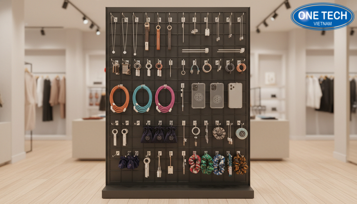 Kệ móc treo phụ kiện khung lưới sắt dùng móc thép trưng bày phụ kiện nhỏ gọn