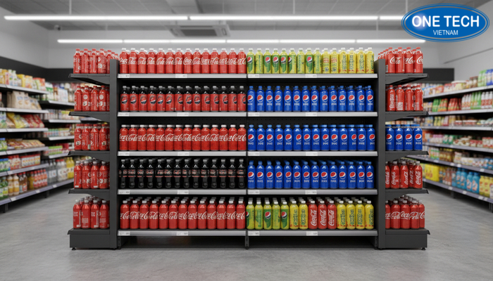 Kệ quảng cáo pepsi, coca màu sắc chuẩn trong cửa hàng Mẫu kệ quảng cáo Pepsi Coca màu sắc nổi bật đặt trong cửa hàng tại Bắc Ninh