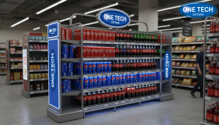 Kệ quảng cáo pepsi, coca tích hợp đèn LED Mẫu kệ quảng cáo tích hợp đèn LED giúp nổi bật trong khu vực thiếu sáng