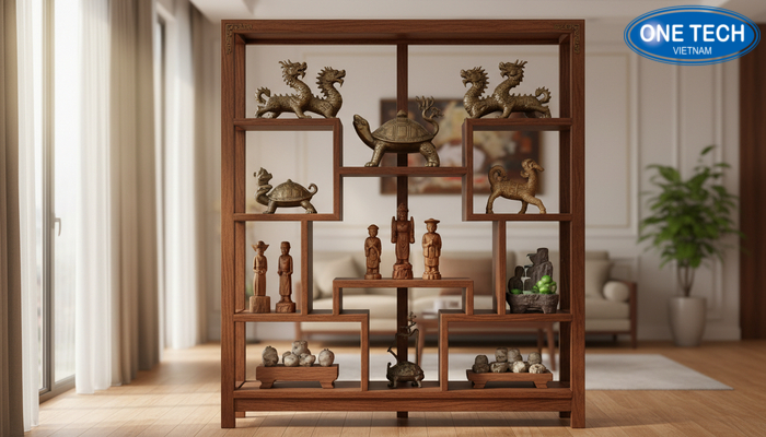 Kệ trang trí giả cổ cho đồ cổ Kệ trang trí giả cổ hoa văn tinh xảo phù hợp trưng bày tượng đồng