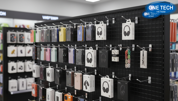 Khung lưới treo phụ kiện cho phép cài móc linh hoạt theo kích thước từng sản phẩm