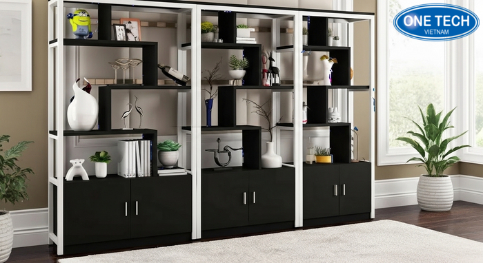 Kệ trang trí nội thất bằng gỗ để trưng bày cây cảnh trong nhà