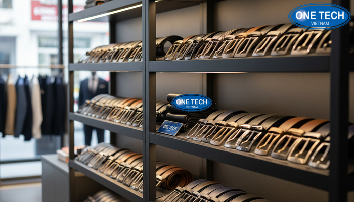 Mẫu kệ trưng bày thắt lưng hiện đại tích hợp LED làm nổi bật sản phẩm