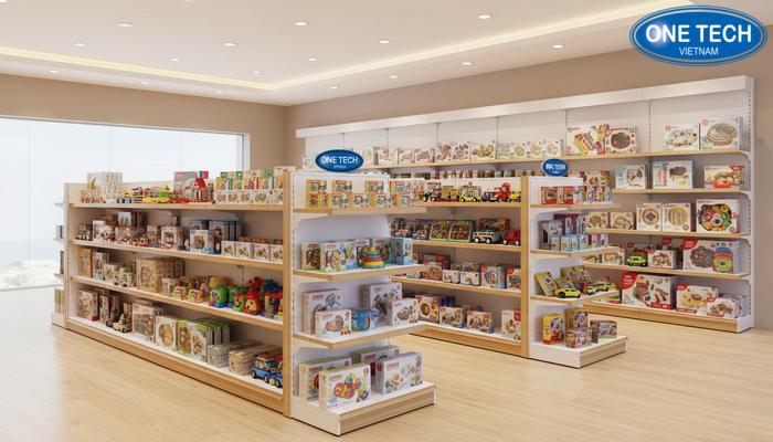 Hình ảnh khu trưng bày kệ tại Kệ siêu thị Bắc Ninh OneTech Group