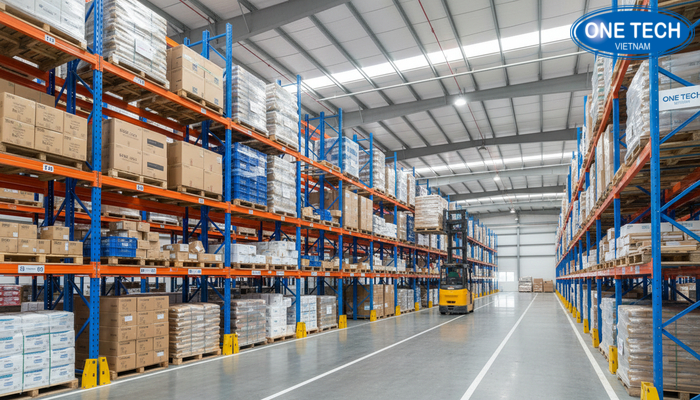 Sơ đồ gợi ý bố trí kho ứng dụng kệ double deep để tối ưu lối đi và mật độ lưu trữ