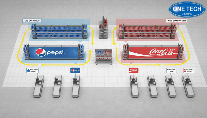 Vị trí đặt kệ quảng cáo pepsi, coca tối ưu Sơ đồ vị trí đặt kệ quảng cáo trong siêu thị để tăng tiếp cận