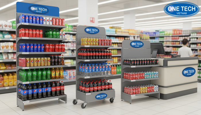 So sánh kệ quảng cáo pepsi, coca theo kiểu dáng So sánh kệ đứng, kệ di động, kệ quầy cho trưng bày nước ngọt