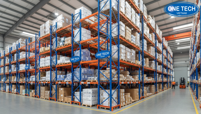 Tổng thể hệ thống kệ chứa hàng selective trong kho