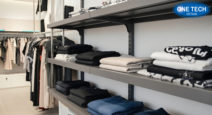 Ke dao giua shop thoi trang Ke dao giua shop thoi trang giup tao diem nhan san pham