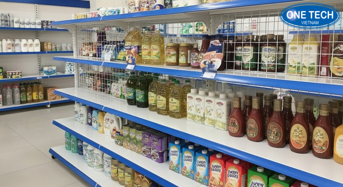 Kệ khung thép sơn tĩnh điện bền đẹp Kệ khung thép sơn tĩnh điện dùng trong cửa hàng tạp hóa trưng bày đồ uống và hàng nặng