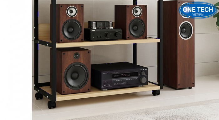 Kệ mâm gỗ kết hợp khung sắt chịu lực cho loa và amply