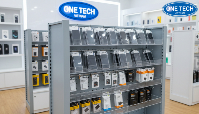 Kệ mica trong suốt trưng bày phụ kiện điện thoại nhỏ gọn