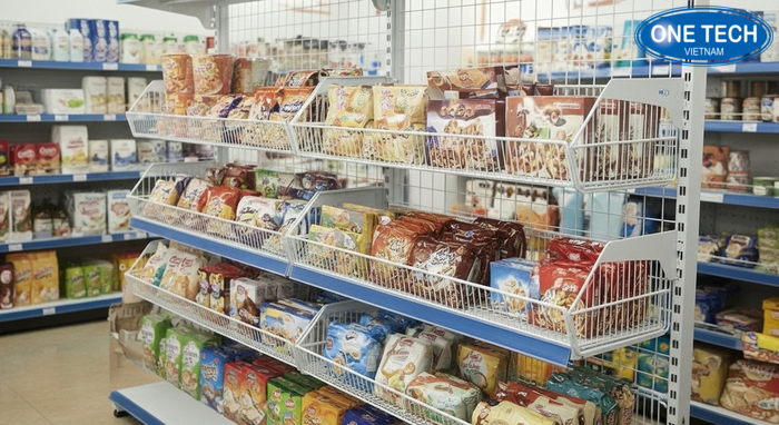 Kệ sắt lắp ráp cho cửa hàng tạp hóa Kệ sắt lắp ráp trưng bày mì gói bánh kẹo và đồ khô