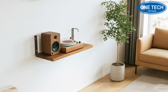 Mẫu kệ treo tường loa giúp tiết kiệm diện tích cho phòng nhỏ