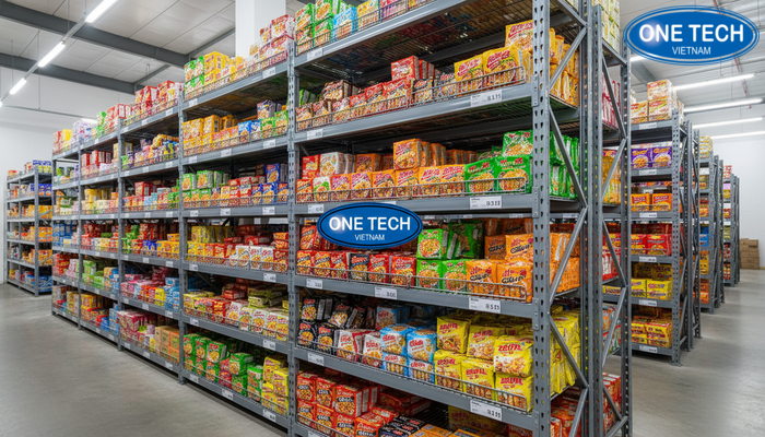 Kho kệ trưng bày mì tôm tại Bắc Ninh Hình kệ trưng bày mì tôm thực tế tại kho Bắc Ninh