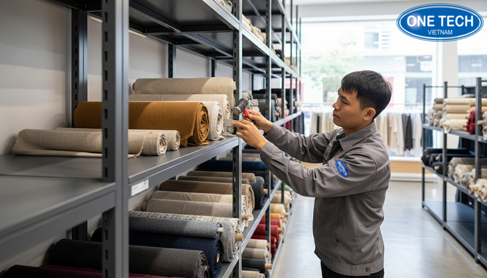 Lap dat ke trung bay vai Hinh anh lap dat ke trung bay vai va kiem tra can chinh an toan