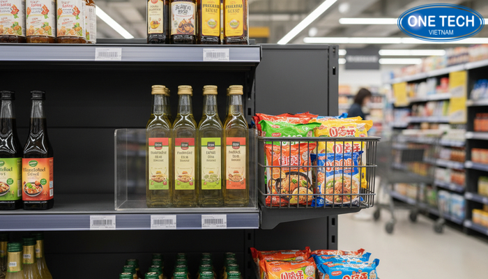 Phụ kiện kệ trưng bày hàng tạp hóa Phụ kiện kệ tạp hóa như móc treo rào chắn giỏ mì tôm