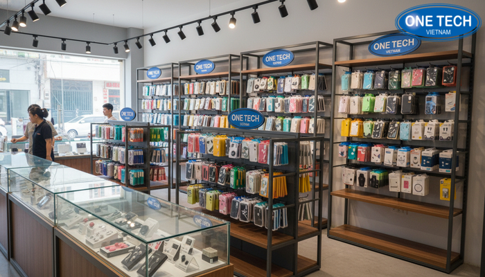 Hình ảnh không gian trưng bày kệ phụ kiện điện thoại tại Bắc Ninh