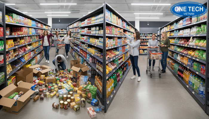 So sánh hiệu quả khi có kệ trưng bày hàng tạp hóa So sánh cửa hàng tạp hóa không có kệ và có kệ trưng bày hàng tạp hóa