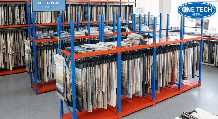 Ung dung ke trung bay vai tai showroom Cua hang va showroom su dung ke trung bay vai de treo mau va sap xep theo bo suu tap