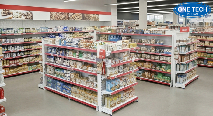 Kết hợp kệ trong cửa hàng tạp hóa Ví dụ kết hợp kệ đơn kệ đôi đầu kệ trong cửa hàng tạp hóa