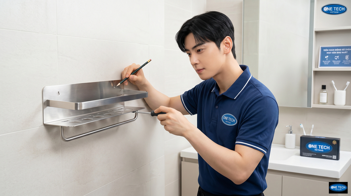 Minh họa từng bước lắp kệ treo tường đựng bàn chải đánh răng