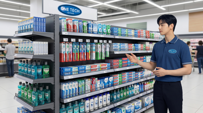 Kệ siêu thị nhiều tầng cho ngành hàng chăm sóc răng miệng