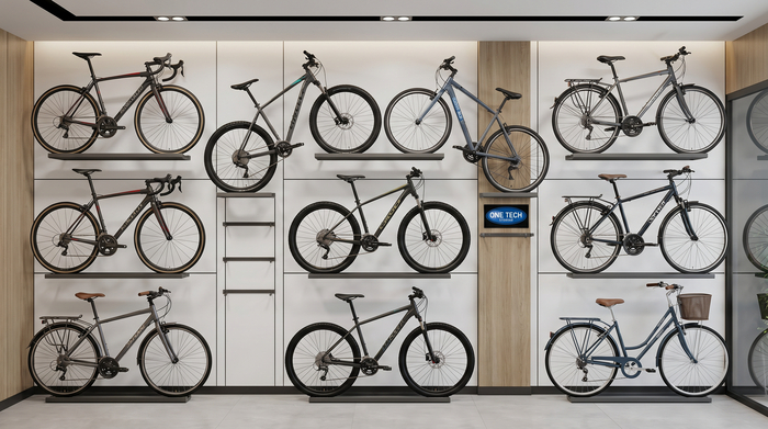 Mẫu kệ trưng bày xe đạp gắn tường thẩm mỹ cho showroom